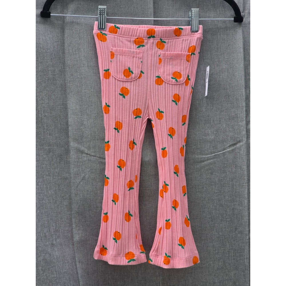 Old Navy Toddler Girls Pink Ribbed Orange Fruit Print Fashion Flare Pants 2T NEW
